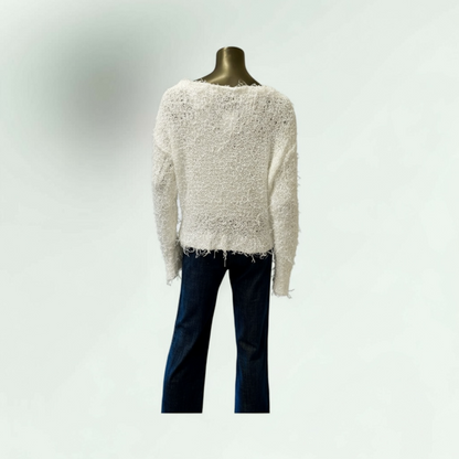 Back view of the white textured sweater