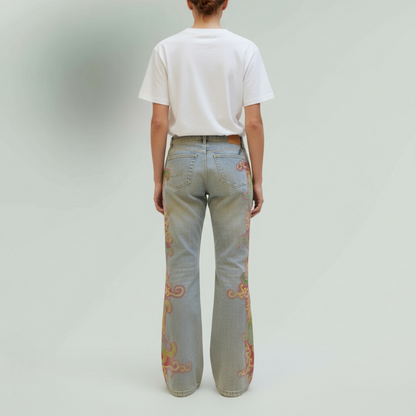 Hand Painted Jeans -Abstract Painting- Light Blue