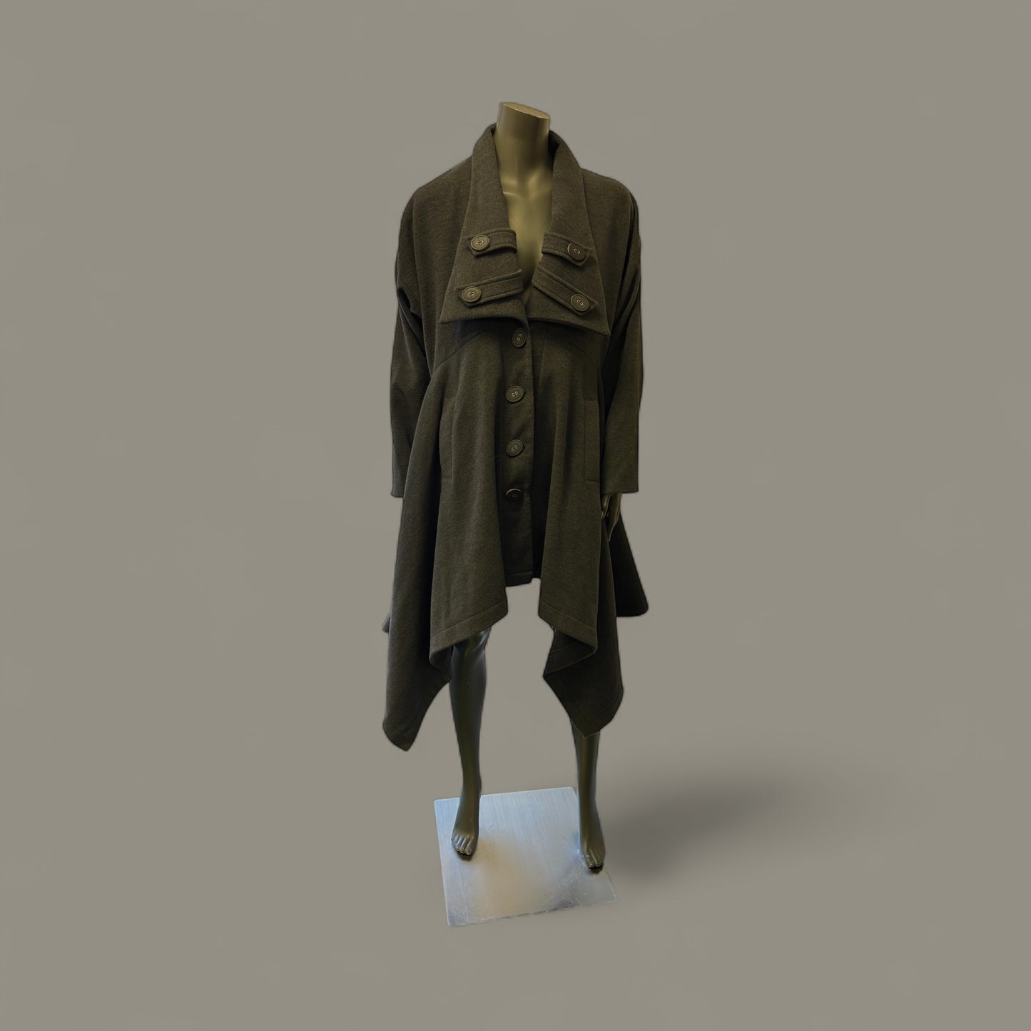 Tailored Charcoal Grey Coat with Military-Inspired Button Detailing