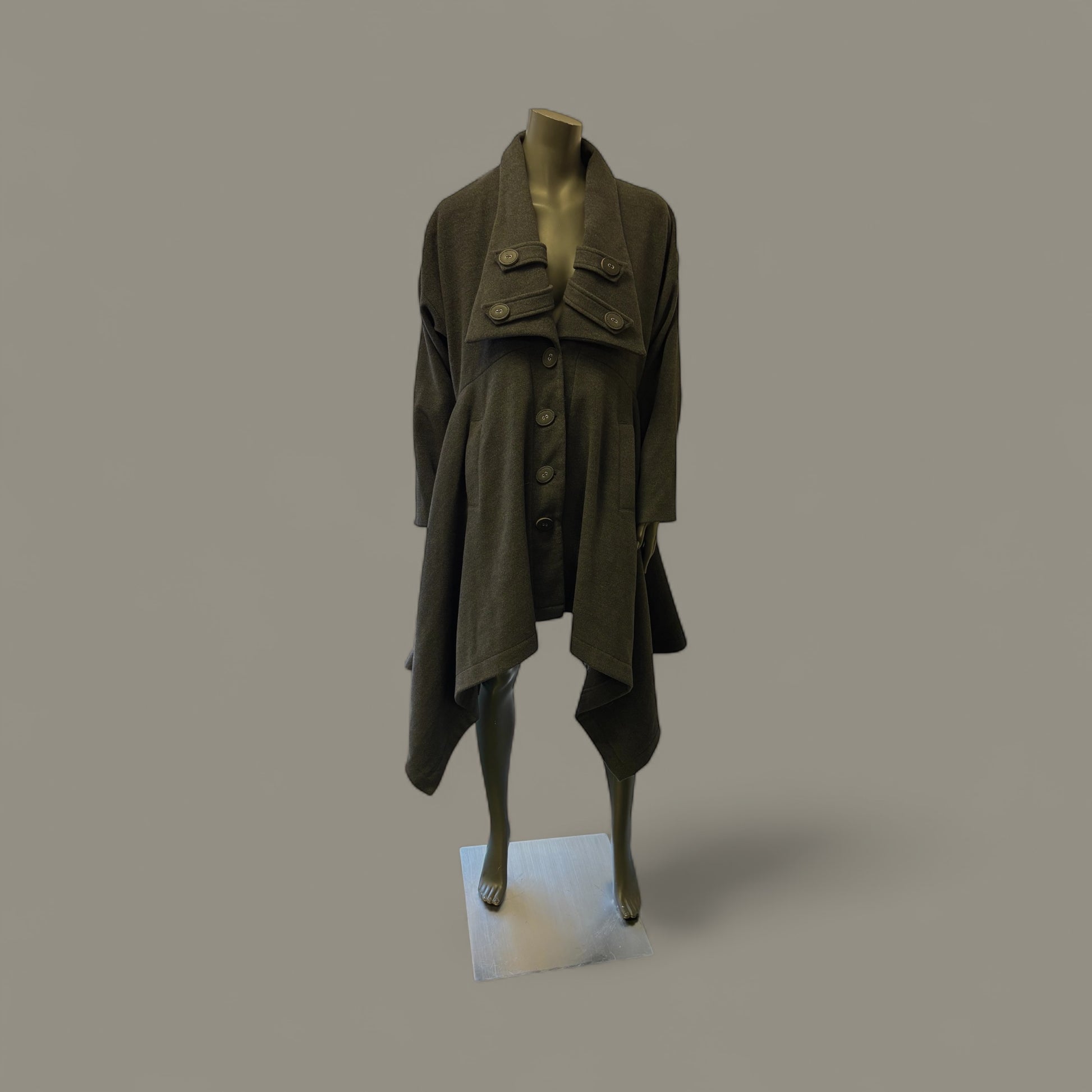 Tailored Charcoal Grey Coat with Military-Inspired Button Detailing