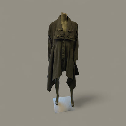 Tailored Charcoal Grey Coat with Military-Inspired Button Detailing