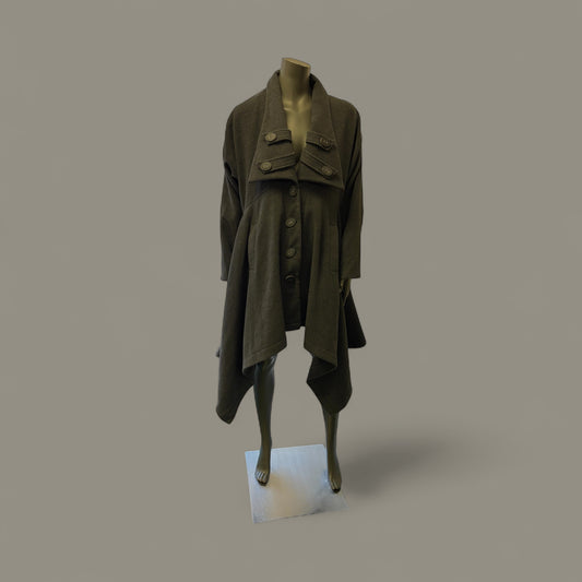 Tailored Charcoal Grey Coat with Military-Inspired Button Detailing