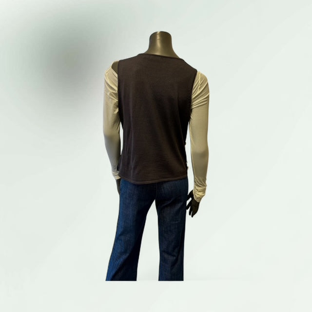 showing the back of the Button embellished top in the contrast brown colour