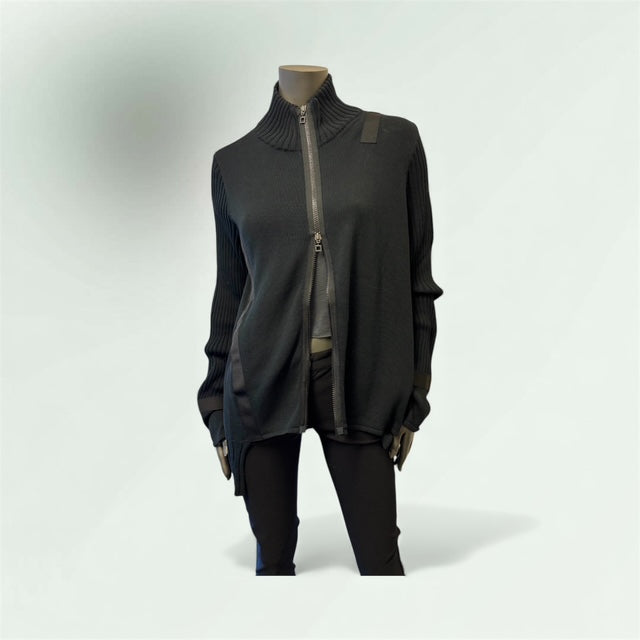 front view of the black zipped Cardigan