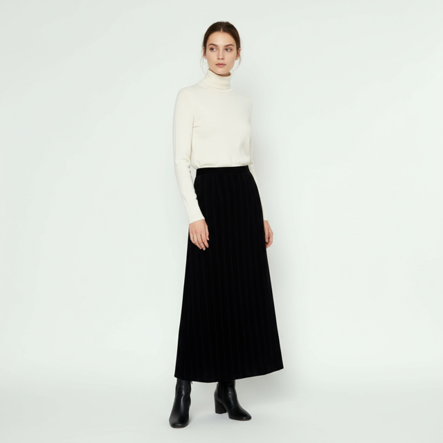 Black pinstripe midi skirt  with Backslit detail
