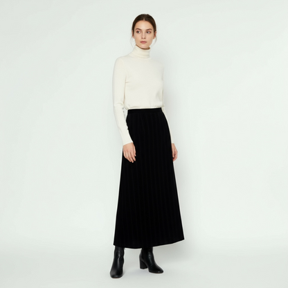 Black pinstripe midi skirt  with Backslit detail