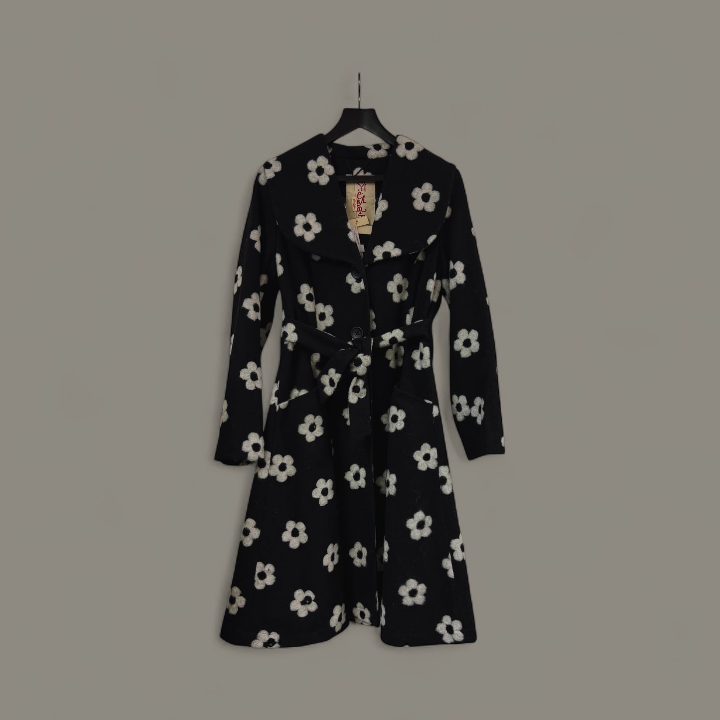 Black Floral Belted Coat STYLE NO.HE027/WFL