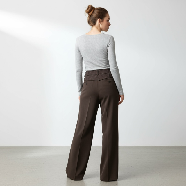 High-Waisted Wide-Leg Trousers – Charcoal Grey