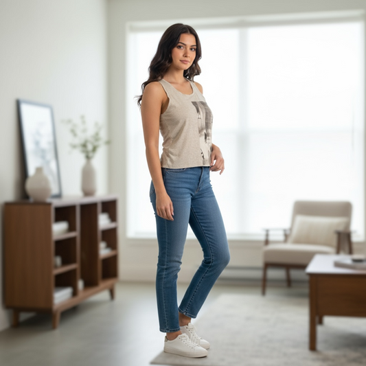 Graphic Beige Racerback Tank Top