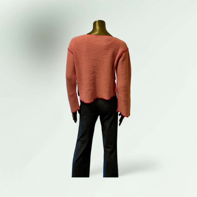 Fuschia Asymmetric Textured Sweater with contrast stitch- Bassa - Lunatisme