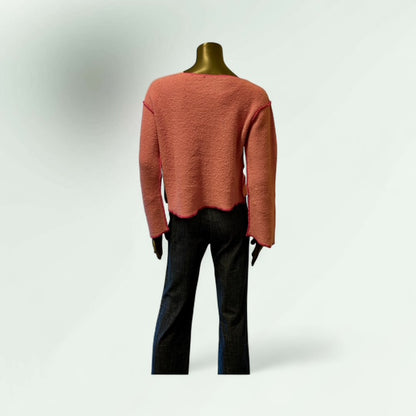 Fuschia Asymmetric Textured Sweater with contrast stitch- Bassa - Lunatisme