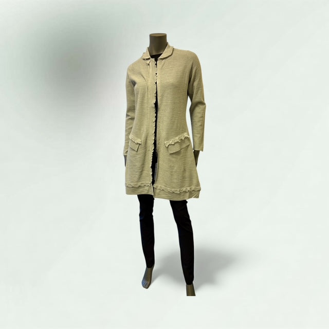 Mid Length  Grey Cardigan with Frill Detail