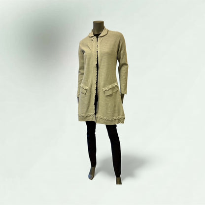 Mid Length  Grey Cardigan with Frill Detail