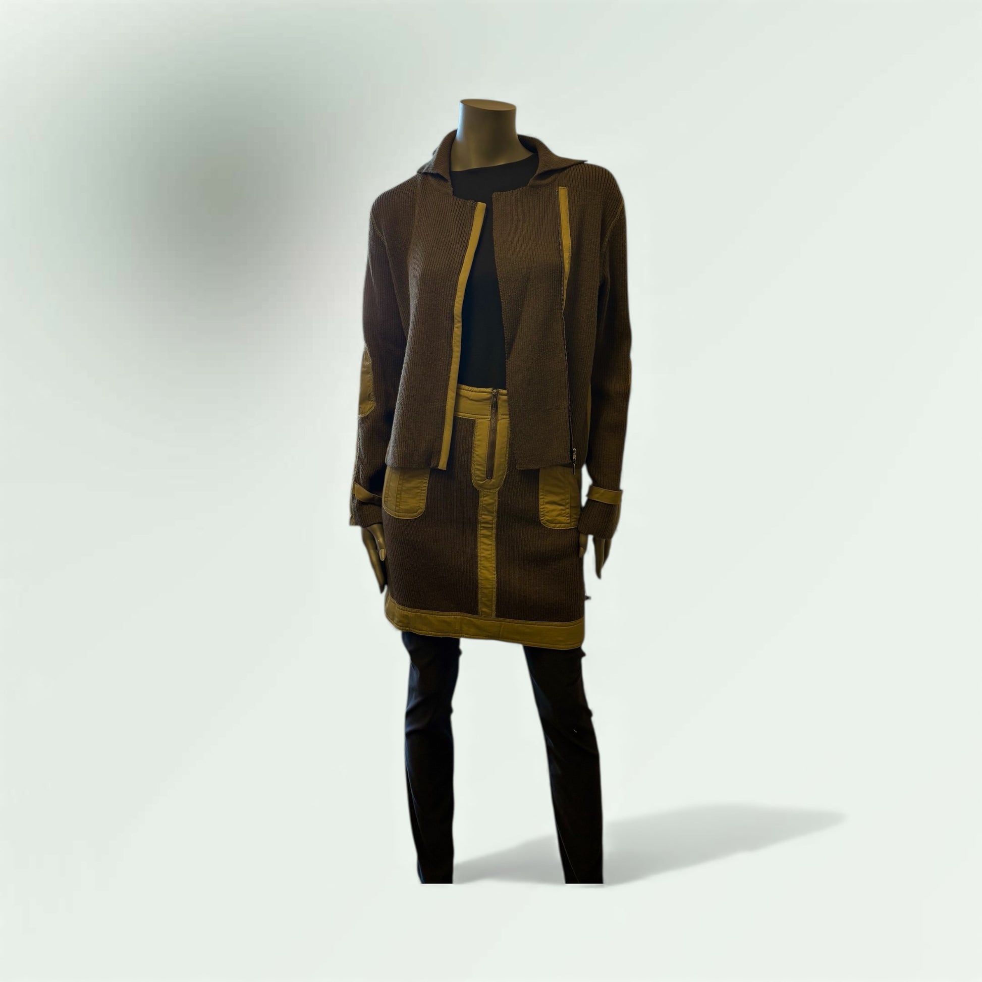 Patchwork knit Zip Front Jacket