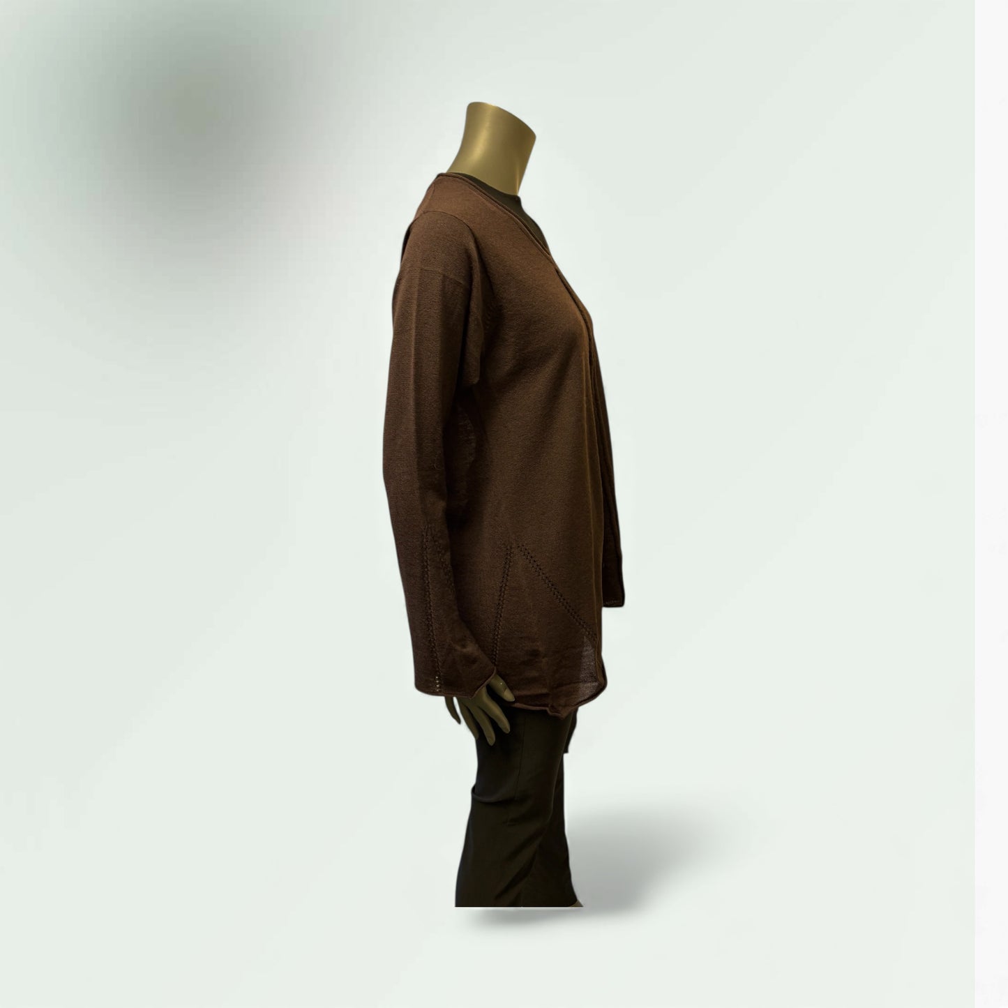 right side view of the Burgandy sweater