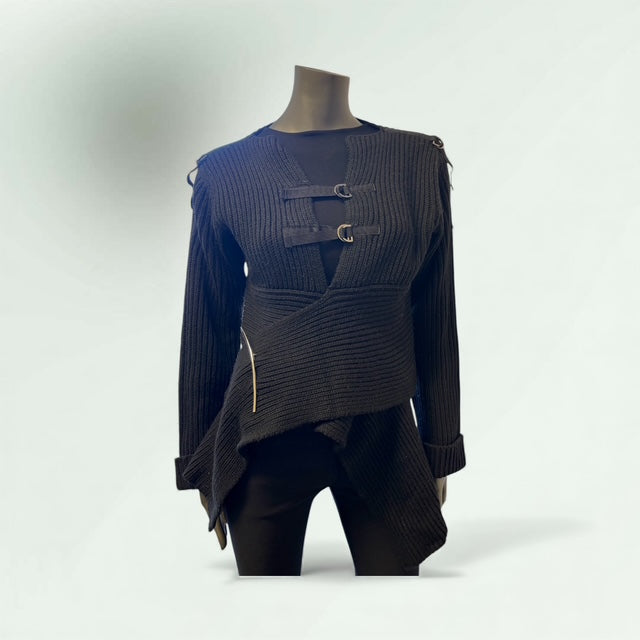 Assymetric Cardigan with Pin Broach Fastening