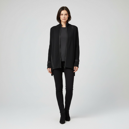 Cardigan worn unzipped