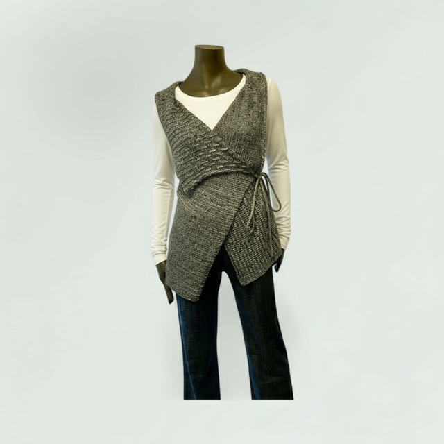 Sarah Pacini wrap gilet teamed with ART jeans and Sarah Pacini Mesh top