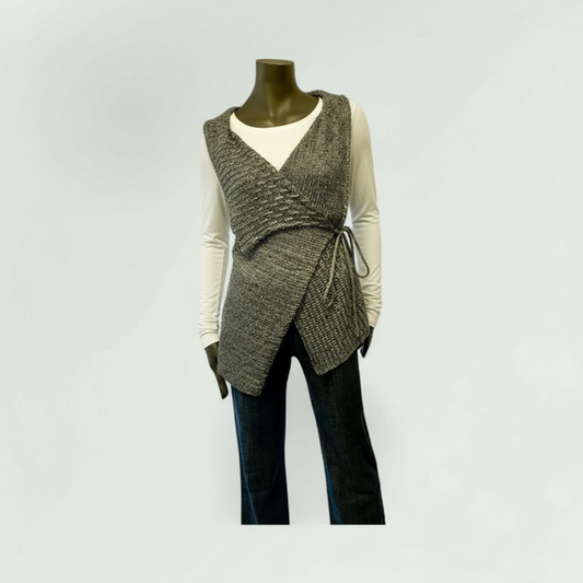 Sarah Pacini wrap gilet teamed with ART jeans and Sarah Pacini Mesh top
