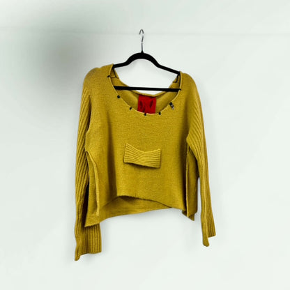 Women's Asymmetric Knit Sweater with Raw Neckline- Lunatisme