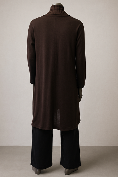 long knitted edge to edge Coat/ Cardigan with ribbing detail on lapel and pockets- style GYLIO 707