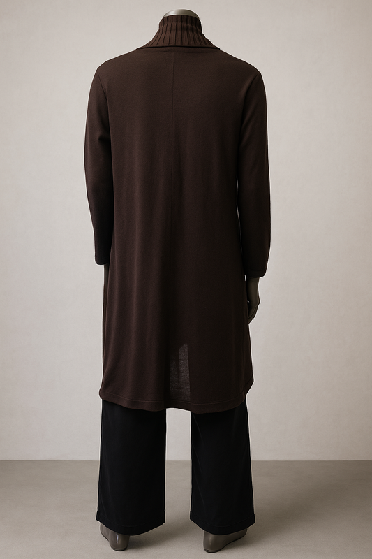 long knitted edge to edge Coat/ Cardigan with ribbing detail on lapel and pockets- style GYLIO 707