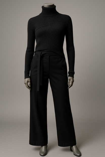 Assymetric thin Ribbed Polo neck Sweater with ties Style No. Boss 26