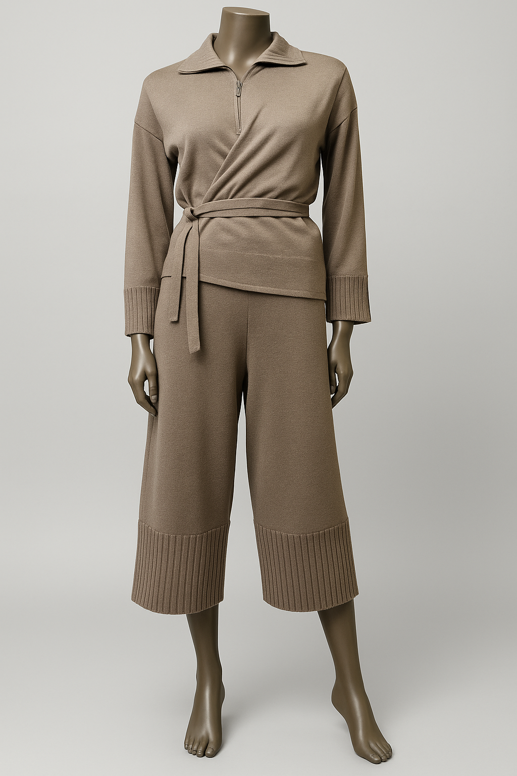 Cropped Knitted trousers with rib detail on the hem
