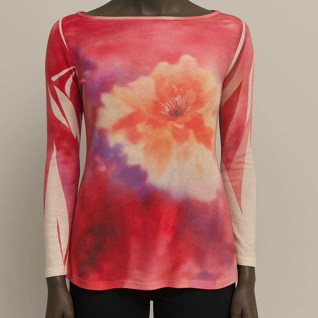 Printed Tunic Top  style 9407 (Pink Flowers Print)