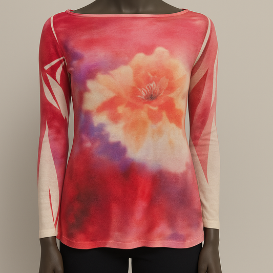 Printed Tunic Top  style 9407 (Pink Flowers Print)