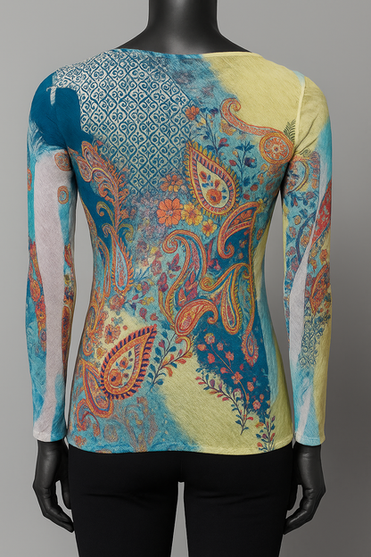 Printed Chiffon Biased Tunic Top with Sequins style 9479