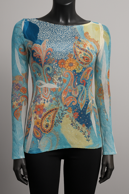 Printed Chiffon Biased Tunic Top with Sequins style 9479