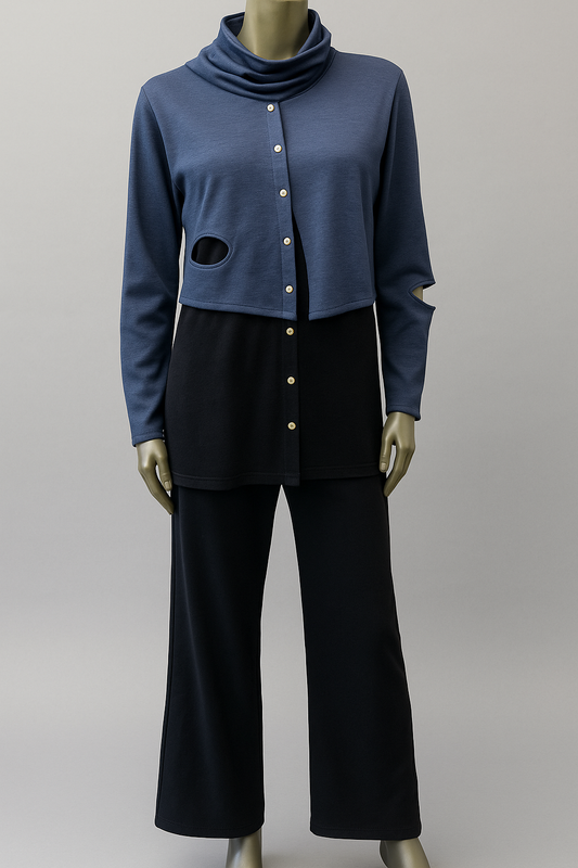 Two tone Blue black layered cardigan